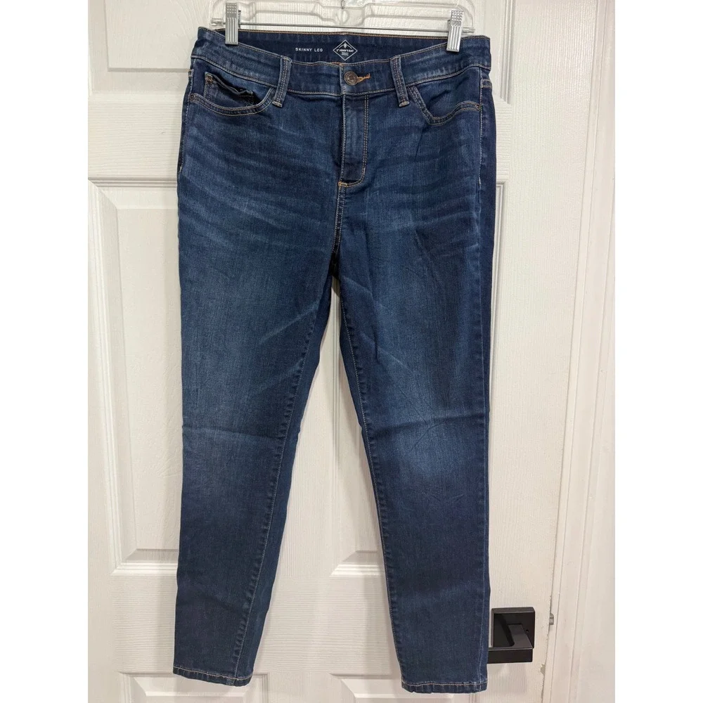 St Johns Bay Womens Skinny Leg Jeans Dark Wash Blue Denim Size 10 Mid Rise Slim